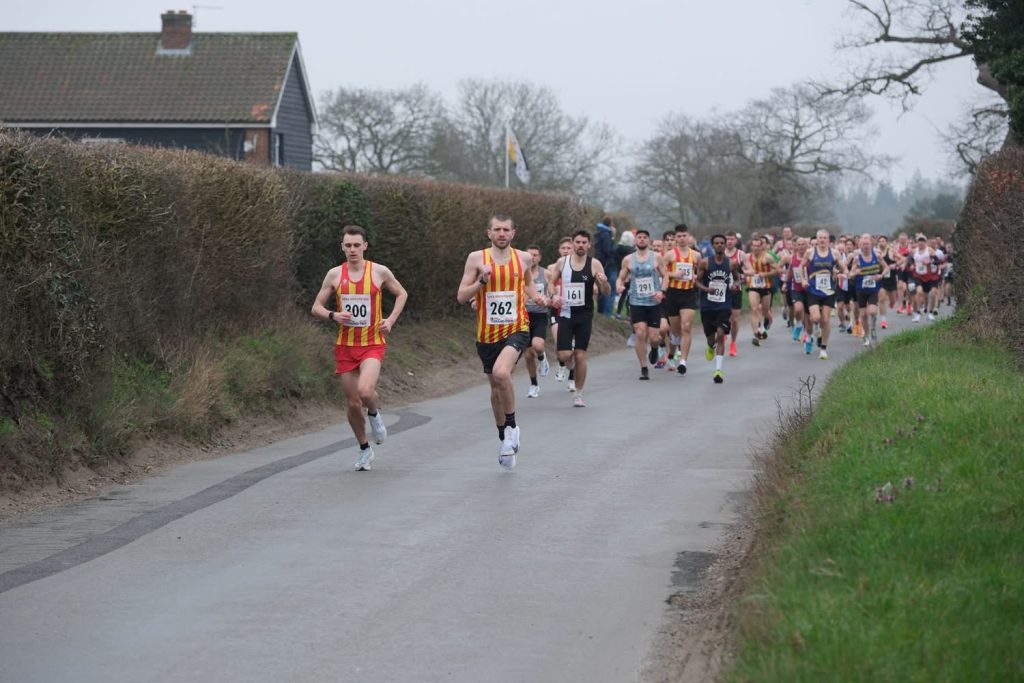 William Cork and James Senior leading the Mike Groves 10K race